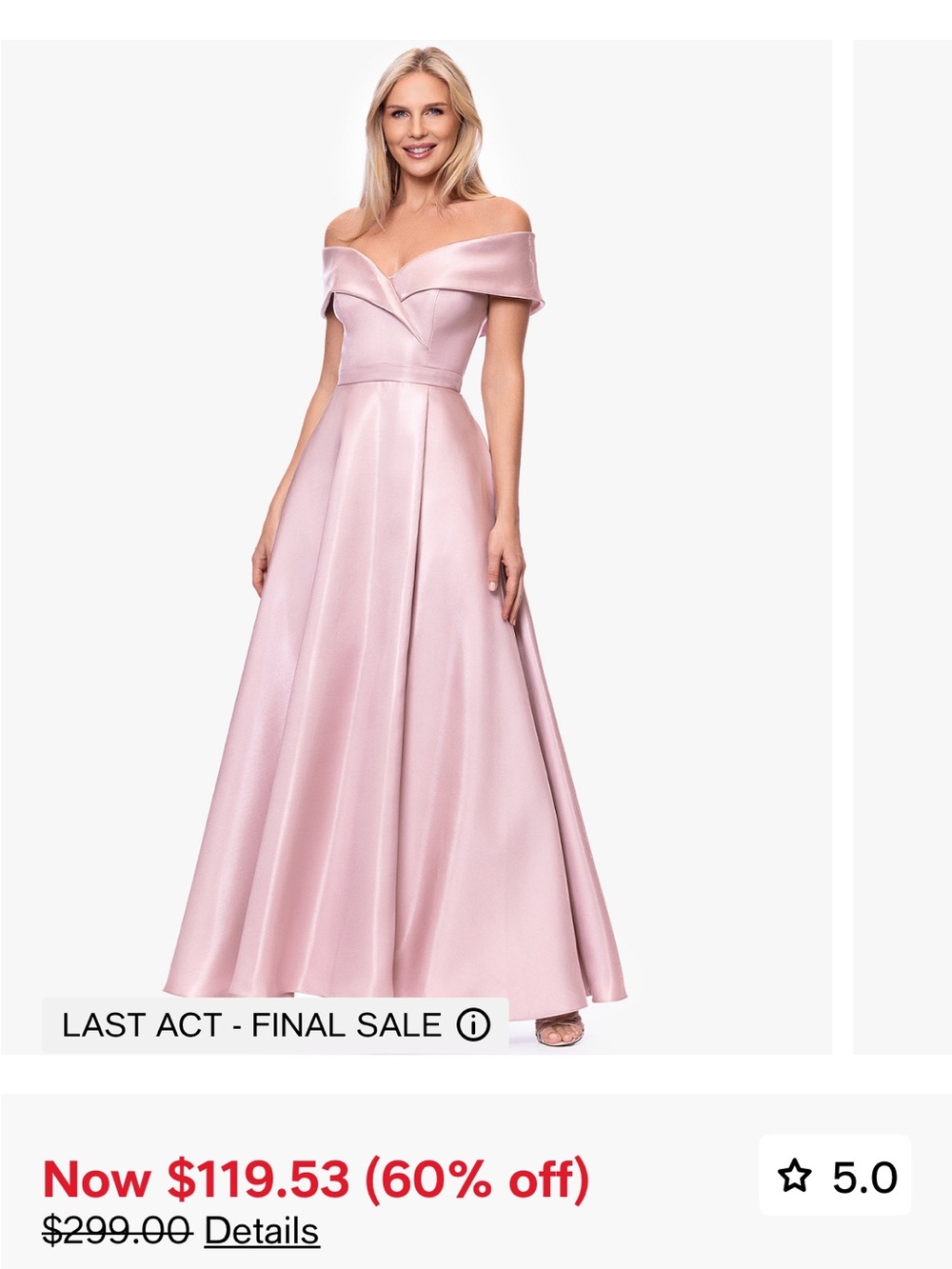 Xscape Blush Pink Off-the-Shoulder Satin Evening Gown Mother of the Bride